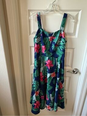 Navy Tropical Floral Sundress with Pink Flowers